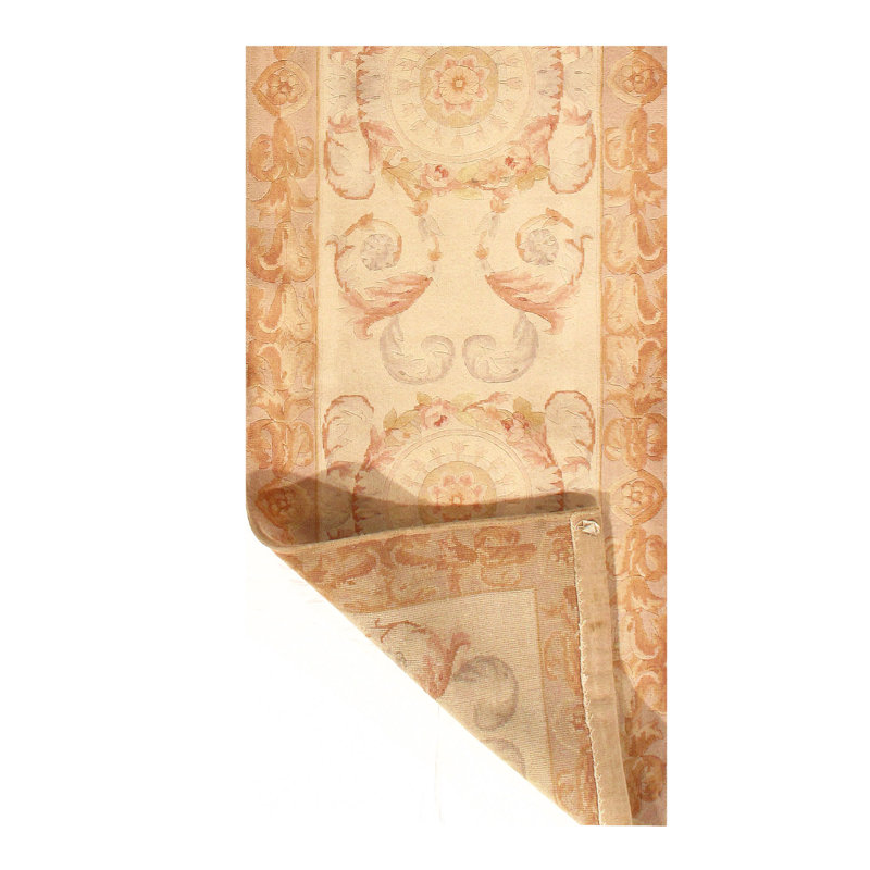 Tapis de couloir beige noué à la main de conception unique 2 pi 7 po x 10 pi