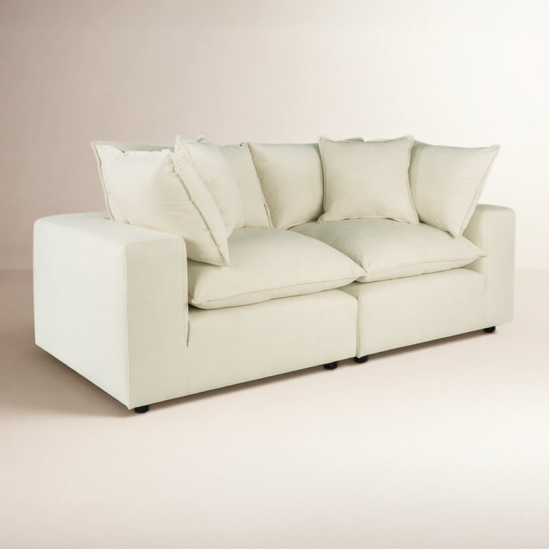 Ellaria 80.4" Square Arm Modular Loveseat with Reversible Cushions, Beige Polyester Blend