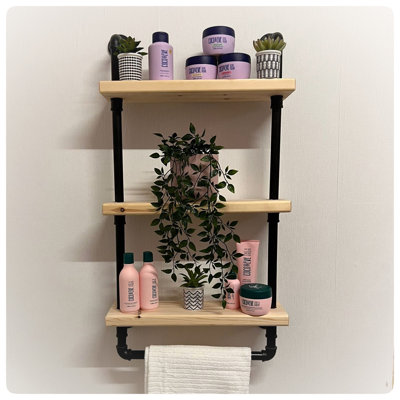 Rexdale 3 Piece Pine Solid Wood Industrial Pipe Shelves