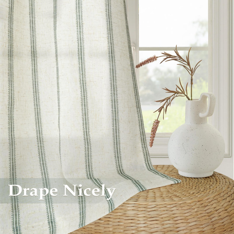 Jeanenia  Farmhouse Vertical Striped Linen Blend Textured Light Filtering Semi Sheer Curtains for Living Room Bedroom