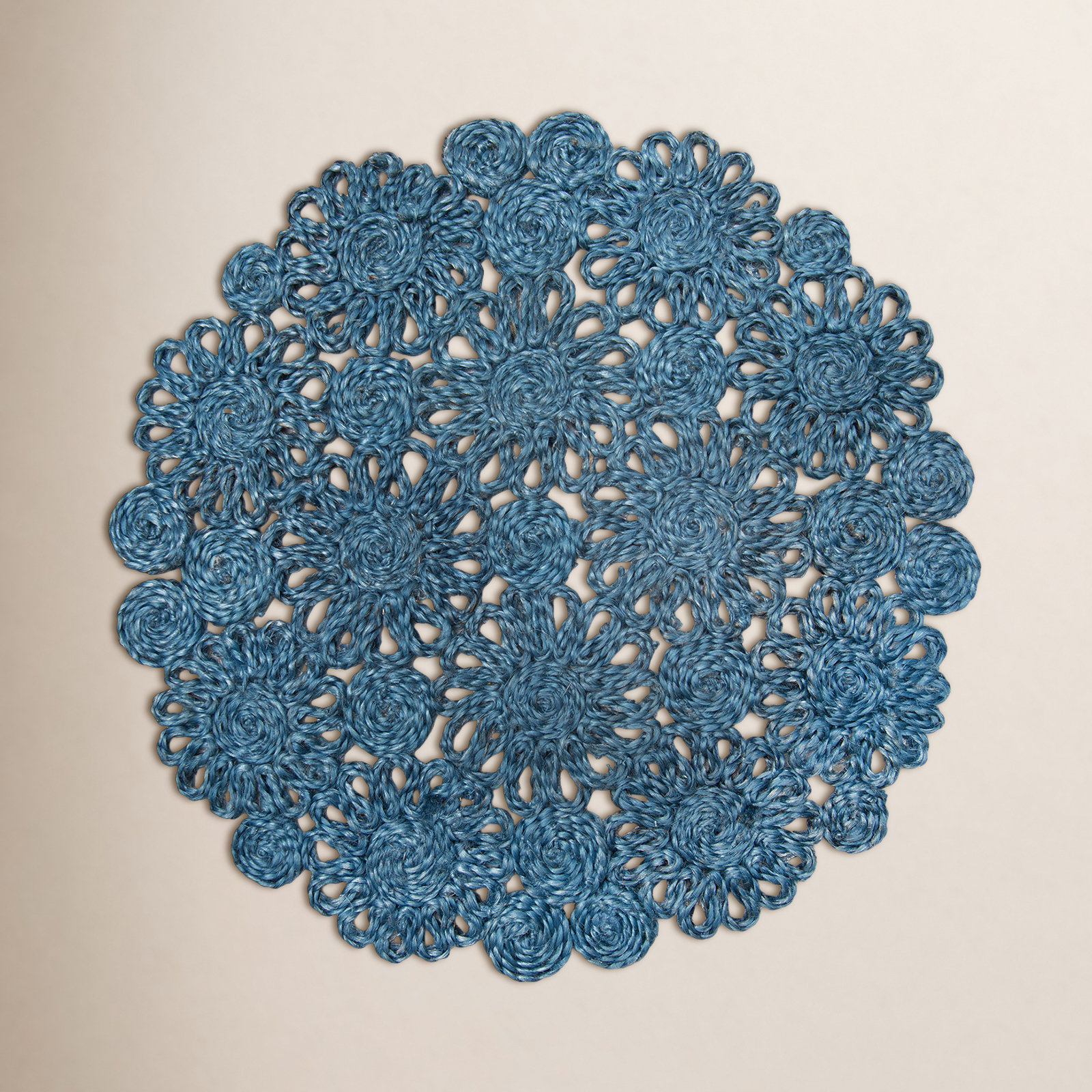 Bladwell Jute Round Placemat, Blue Jean