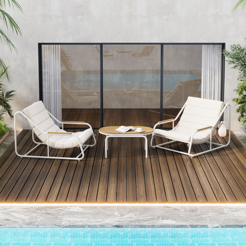 Ensemble de chaises longues d'extérieur 3 pièces, Blanc