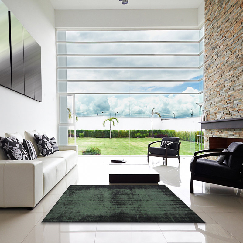 Tapis noir / vert en laine Abstract, Carré 5 pi