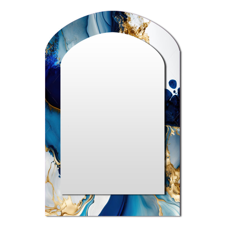 «Samrat» Marble Geode Blue I - Miroir mural asymétrique décoratif en marbre, 43 po x 33 po