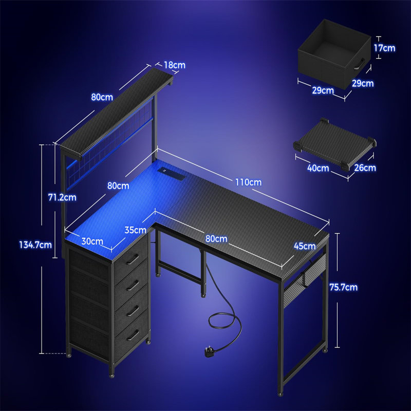 L-Shaped Metal Base Computer Desk