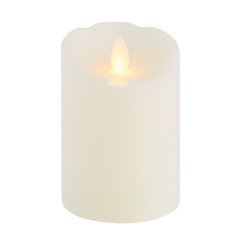 Unscented Realistic-Flame LED Wax Pillar Candles, 4"L x 3"W