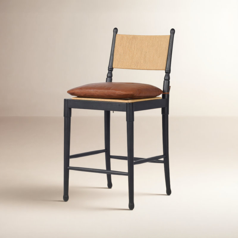 Fayth Stool with Cushion, Counter Stool (25.5” Seat Height)”, Stained Black Ash