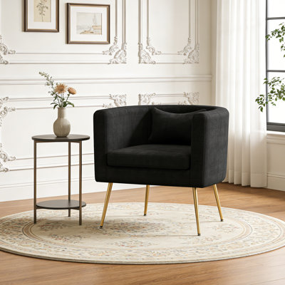 Upholstered Velvet Barrel Chair with Metal Legs