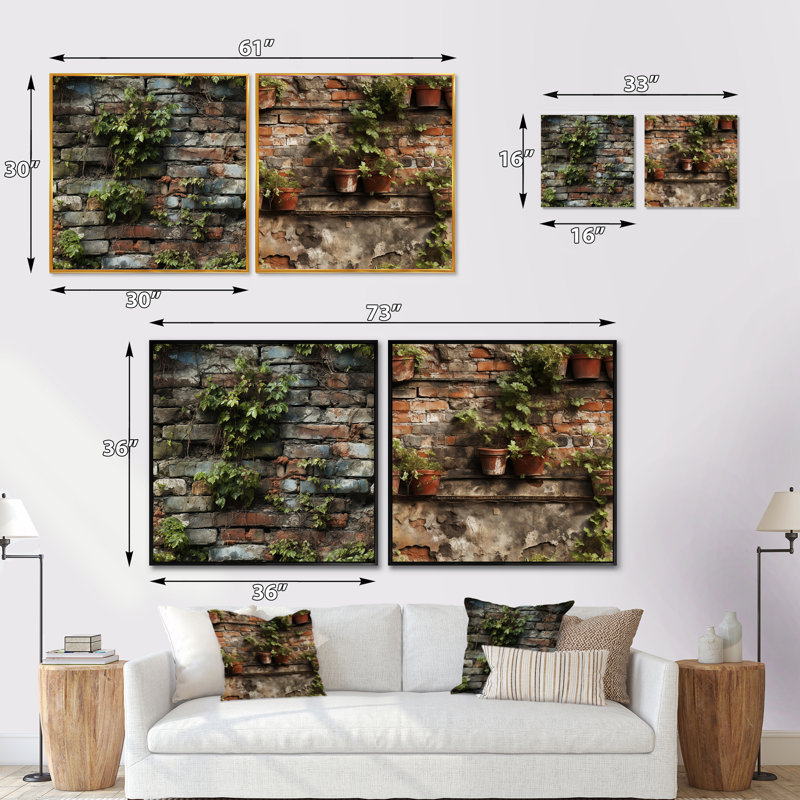 Urban Oasis - Ensemble de 2 collages carrés abstraits, Cadre flottant noir, H 36 po x l 73 po