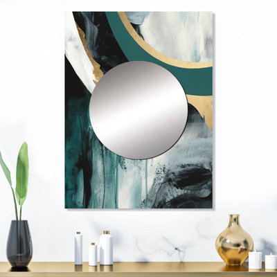 Prabhjeet or et vert géométrique enchantement II - miroir en marbre, miroir mural décoratif moderne, impression d'art en métal