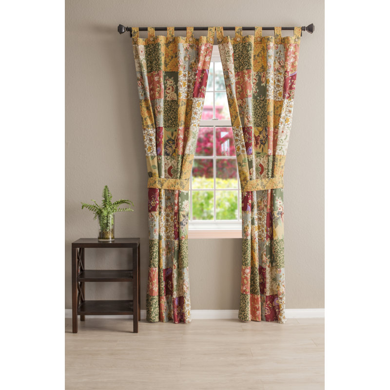 Antique Chic Patchwork Cotton Tab Top Curtain Panels, 84 x 84 inches