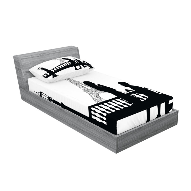 Ensemble de draps et taies décoratives noir et blanc Ambesonne, Twin-XL Sheet Set + 1 Fitted Sheet + 2 Pillowcases
