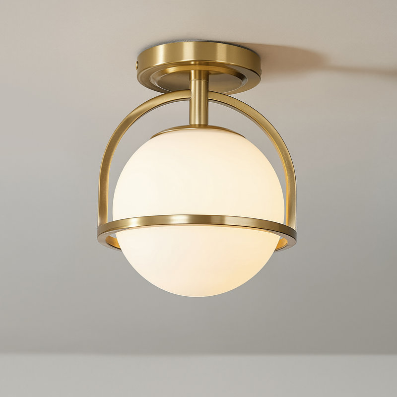 1-Light Gold Finish Flush Mount Ceiling Light with Frosted Glass Shade