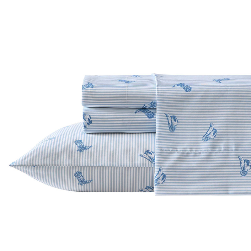 Wrangler Printed Cozy Novelty Sheet Sets, Twin Sheet Set with 1 Pillowcase, Blue Striped