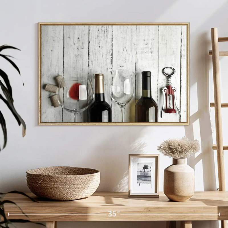 Dégustation de vin, 25 po x 17 po, Cadre flottant en bois naturel