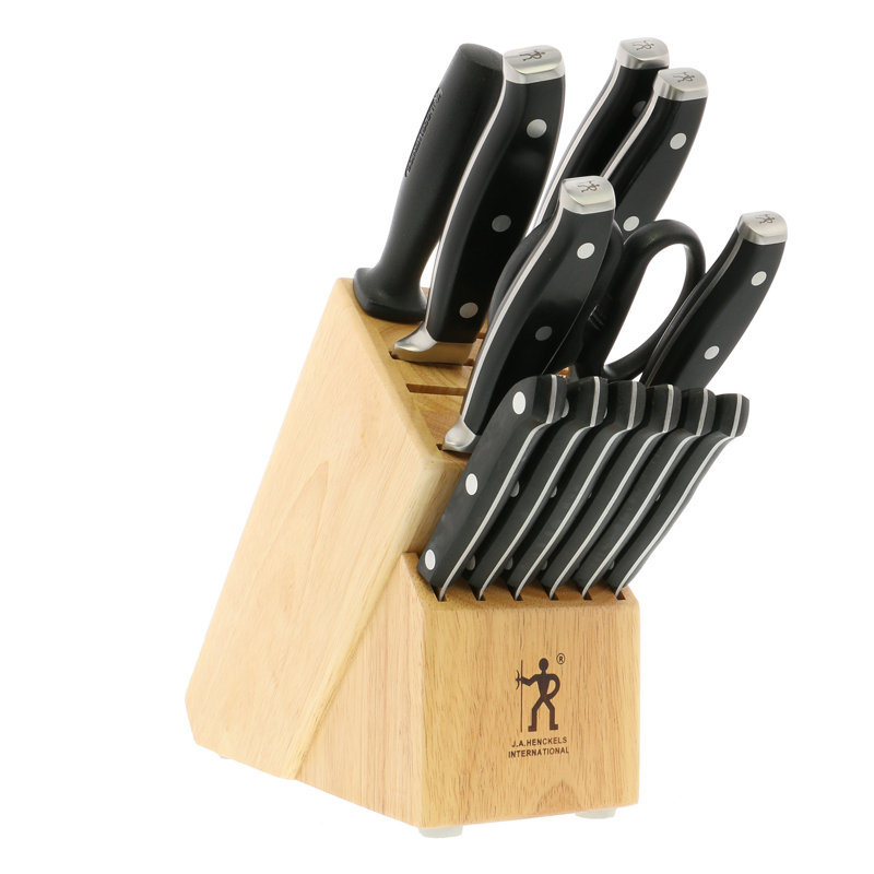 HENCKELS Forged Premio Knife Set with Block, Chef Knife, Paring Knife, Utility Knife, Steak Knife, 14 Piece, Black, Stainless Steel