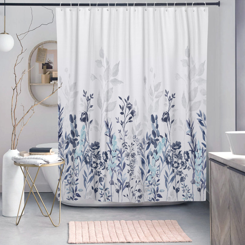 Floral Shower Curtain with Hooks Included, Blue