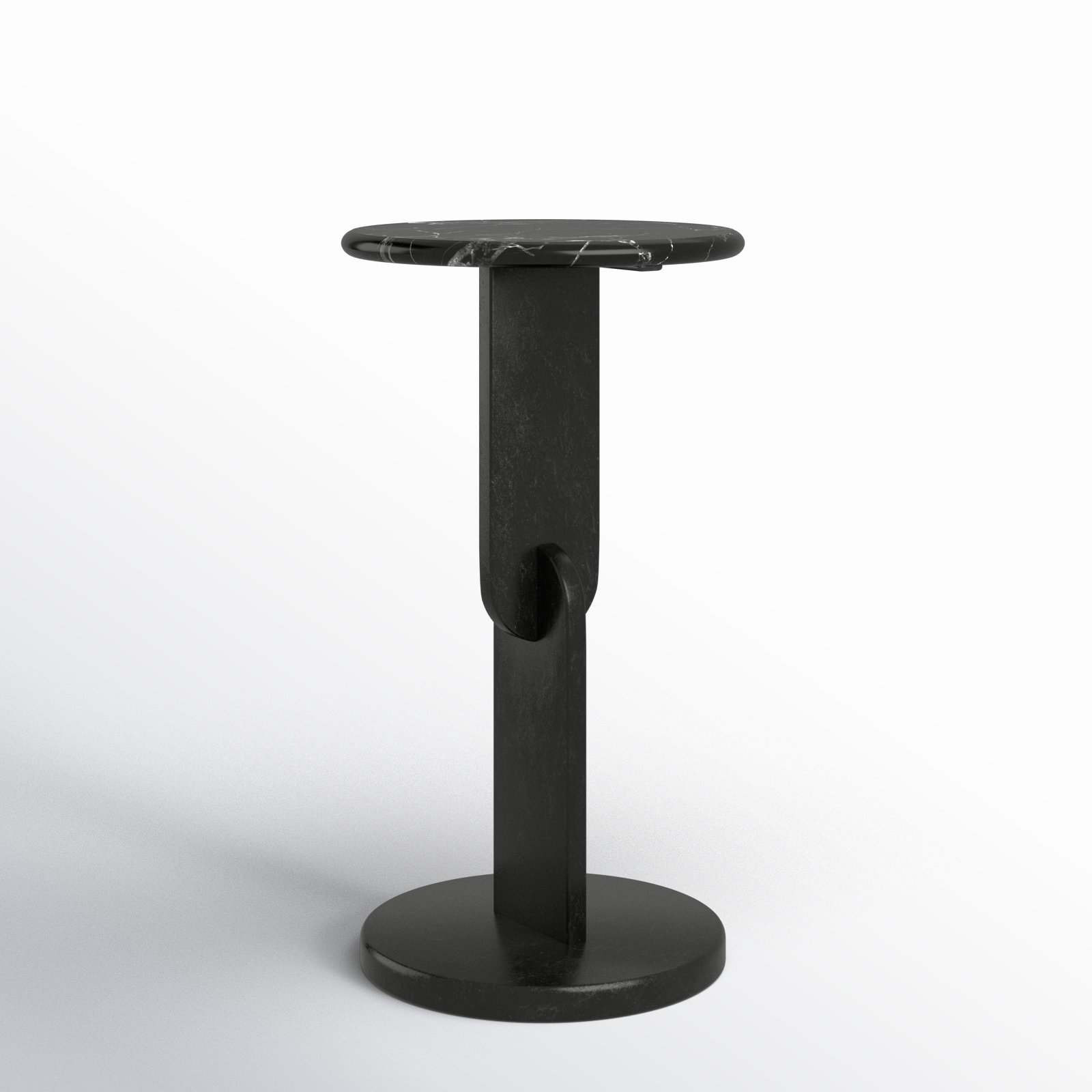 Kielle 10" Genuine Marble End Table, Black, Black Marble