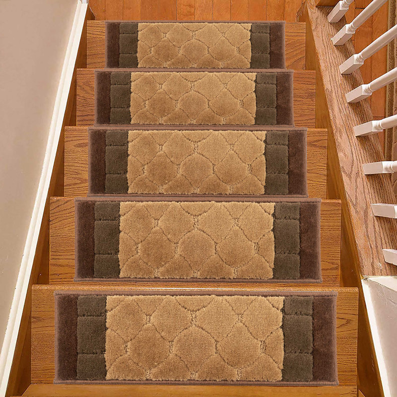 Custom Size Stair Treads by Inches Machine Washable Abstract Volley Design Slip Resistant Soft Medium Pile Stair Treads