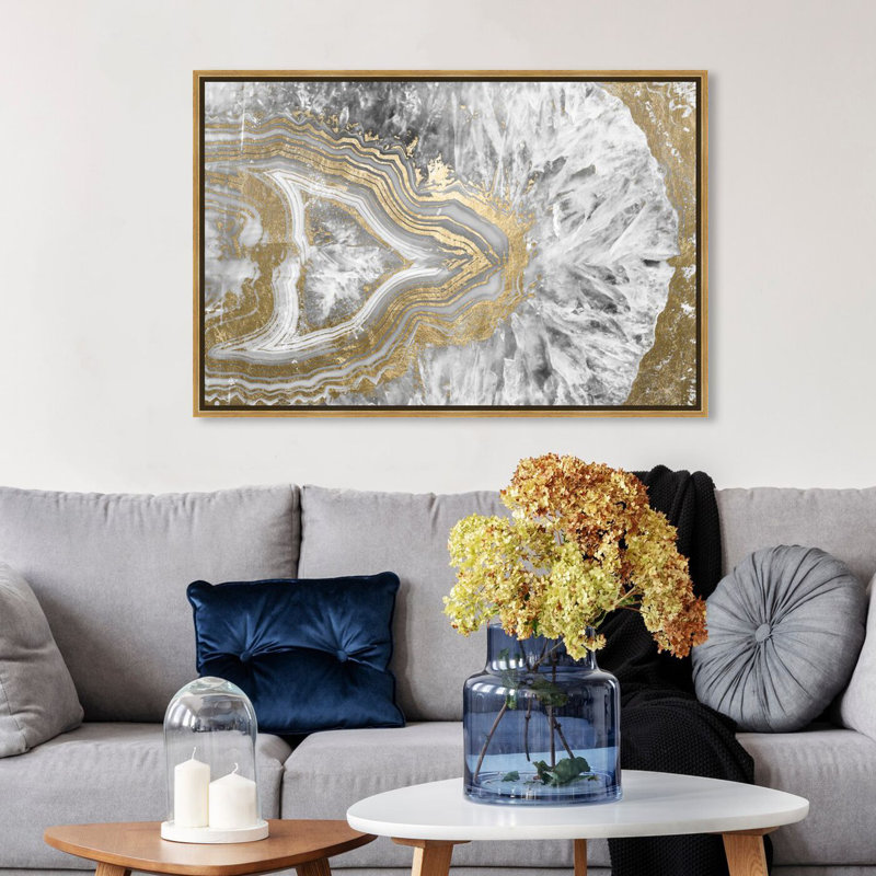 Agate Geode Crystal - Impression sur toile, Cadre doré, H 36 po x l 54 po