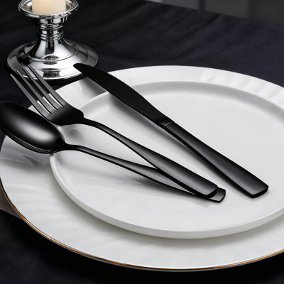 20-Piece Black Flatware Set For 4, Food-Grade Stainless Steel Silverware Set With Mirror Polish, Square Handle Cutlery Set, Dishwasher Safe Kitchen Utensils