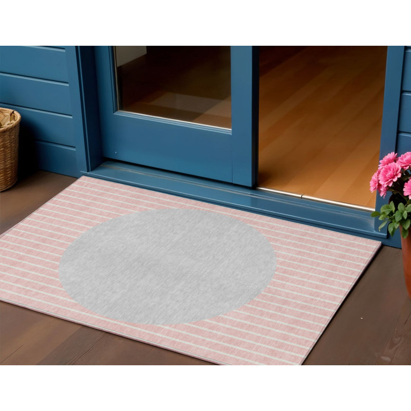 Tapis intérieur lavable rayé rose 3 pi x 5 pi