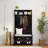 3-In-1 Hallway Hall Tree With 2 Storage Drawer And 4 Coat Rack, Wooden Entryway Shoe Rack Bench With Padded Seat Cushion, Mudroom Bench With Top Storage Shelf (Black)