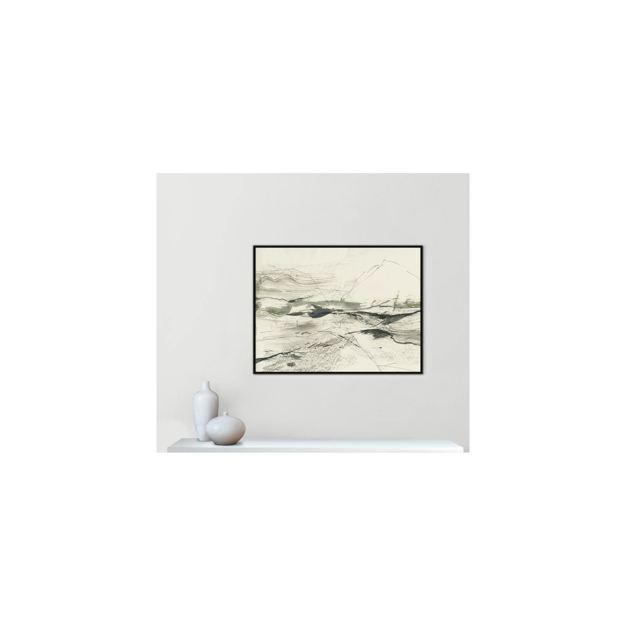 Green Sketches by PI Studio, No Mat, Espresso Floater Framed, 37.5" H x 49.5" W x 2" D
