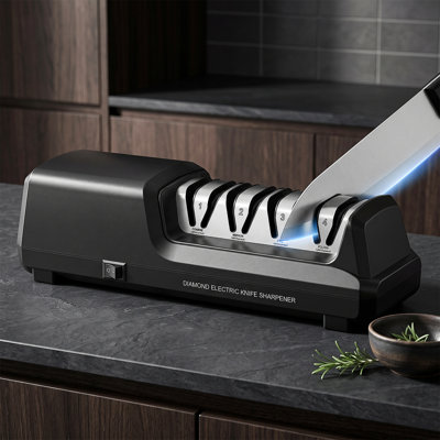 Electric Knife Sharpener, 4-Stage Professional Kitchen Knife Sharpening with 20° Fixed Angle, Non-Slip Base & Metal Shavings Collector, Repair/Coarse/Medium/Fine/Polish for Kitchen Knives