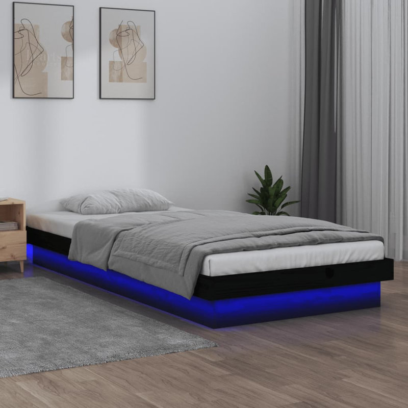 LED Bed Frame Solid Wood, Single (3'), Brown