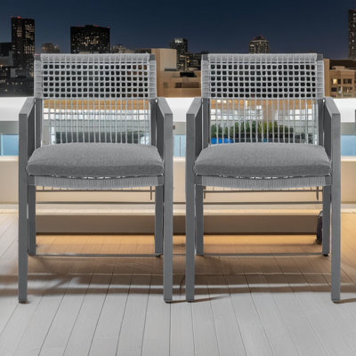 Ensemble de 2 chaises de salle à manger d'extérieur en aluminium avec dossier en corde tissé à la main