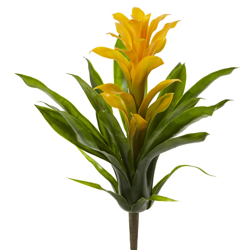 Ensemble de 4 plantes à floraison artificielle Bromeliad, Jaune