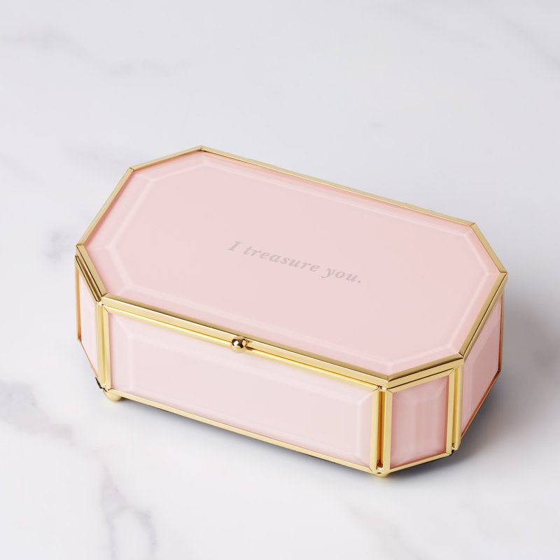 "I Treasure You" Green Jewelry Box, Pink