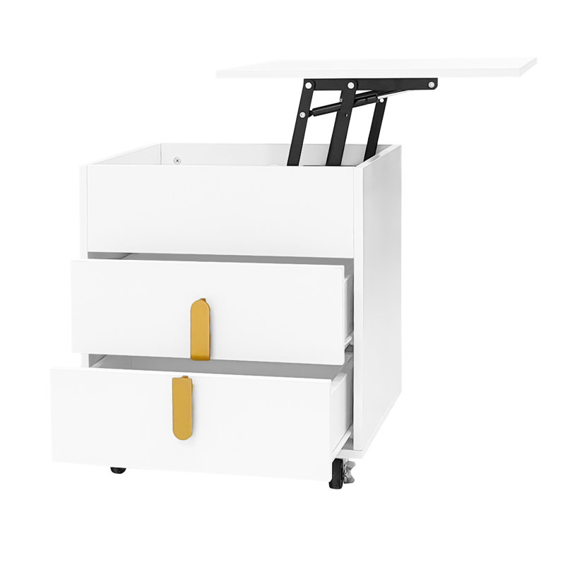 Bedside table with USB charging interface and lifting table, White