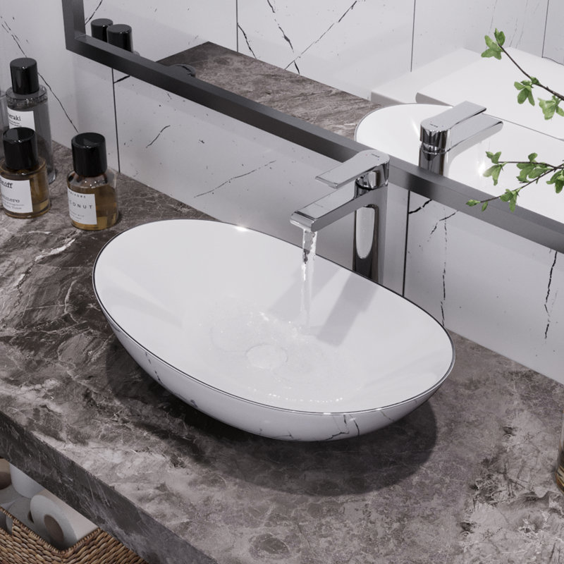 Vasque de salle de bain ovale en porcelaine vitrifiée blanche DeerValley 20,5 po x 13 po pour vanités étroites