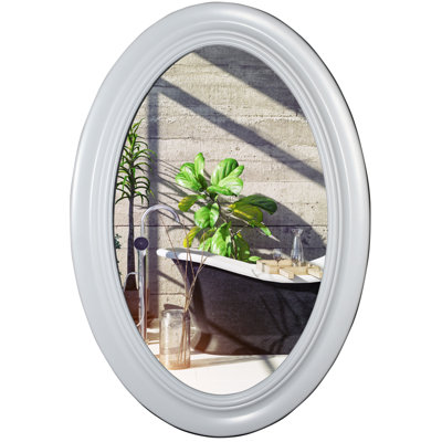 Solid Wood Flat Oval Wall Mirror with Decorative Frame Lightweight, Vertical or Horizontal Mount