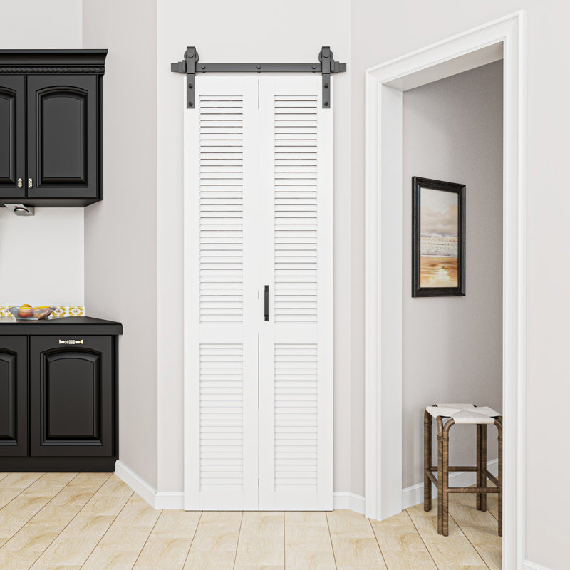Porte de grange pliante simple en bois 84 po avec apprêt blanc 84 po (quincaillerie incluse), 25 po x 84 po