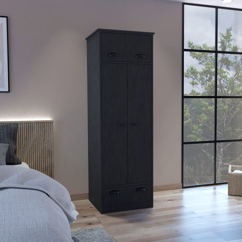 Armoire avec 1 tiroir et 1 tiroir à charnières avec poignées, Noir