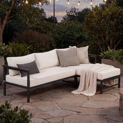 L-Shaped Iron Patio Sofa with Cushions