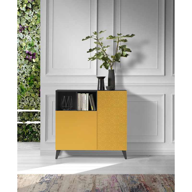 12 Pair Shoe Storage Cabinet, Jet Black/Mustard