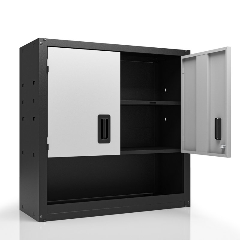 Wall-Mounted Garage Storage Cabinet with Lockable Doors and Adjustable Shelves, Durable Metal Hanging Tool Cabinet for Utility Rooms