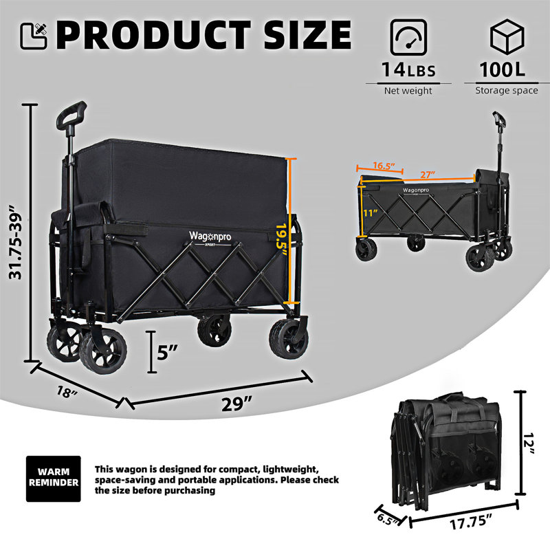 Chariot utilitaire extensible à deux couches, Black