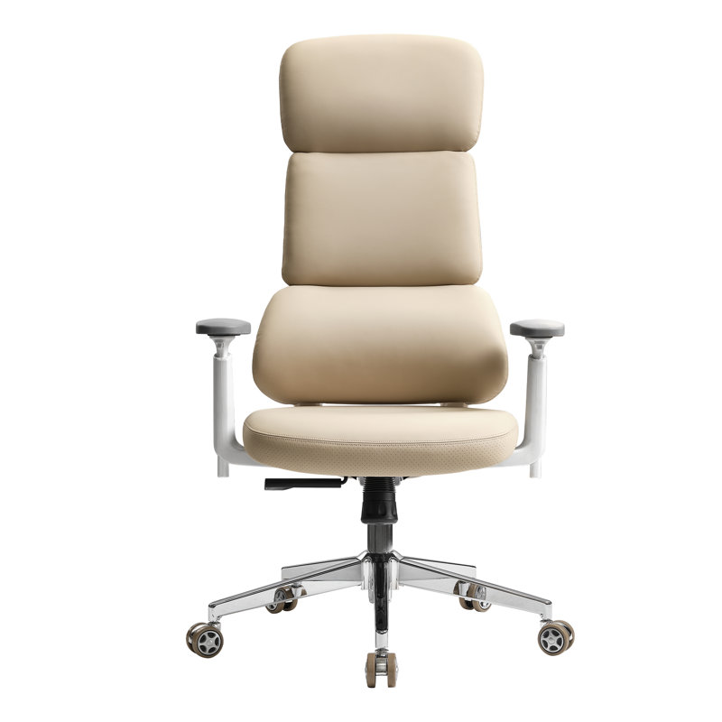  Modern High Back Office Pu Leather Executive Desk Chair,White, Beige/White