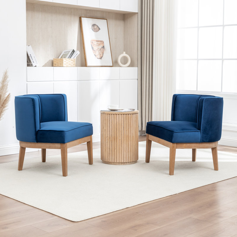 Fauteuil demi-tonneau Karoll, Velours bleu foncé, 2