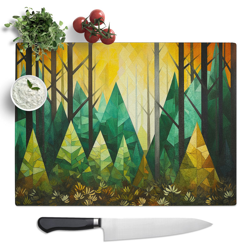 Forest Geometric  Glass Chopping Board
