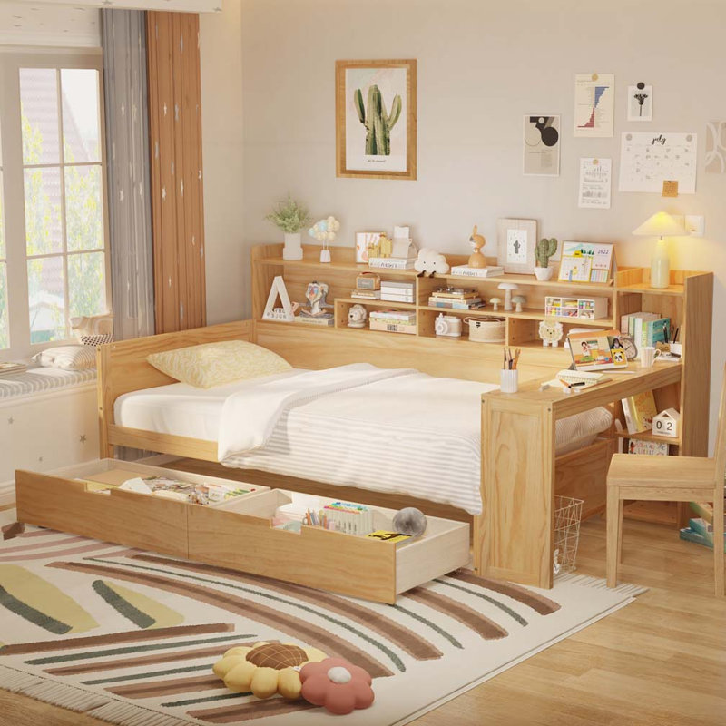 2-Drawers Storage Daybed, Natural, Twin