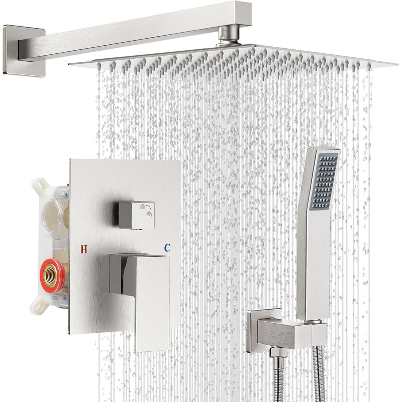 Système de douche en nickel brossé 10 pouces - Ensemble de douche à pluie 2 fonctions et douchette à main en acier inoxydable 304