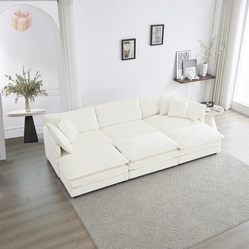 Comfortable Deep Seat Reversible Modular 6 Seater Sectional Super Soft Sofa U Shaped Couch with 3 Ottomans, 3 Toss Pillows and 2 Arm Pillows