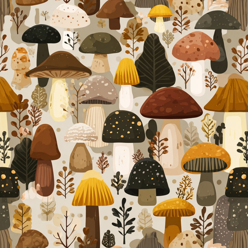 «Woodland Mushroom Collage», art mural sur toile tendue