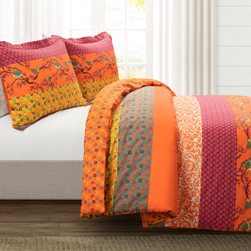 Tangerine Bohemian Cotton Reversible Full/Queen Duvet Cover Set